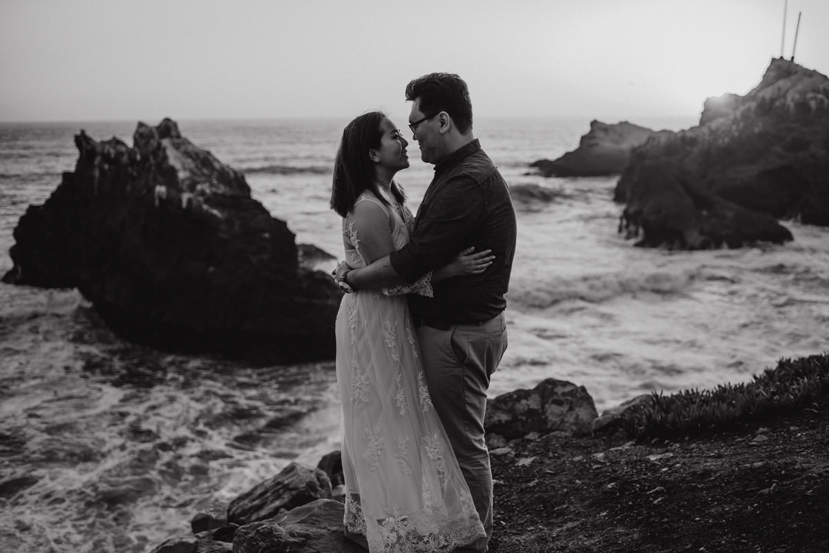 Couple eloping on the beach in California