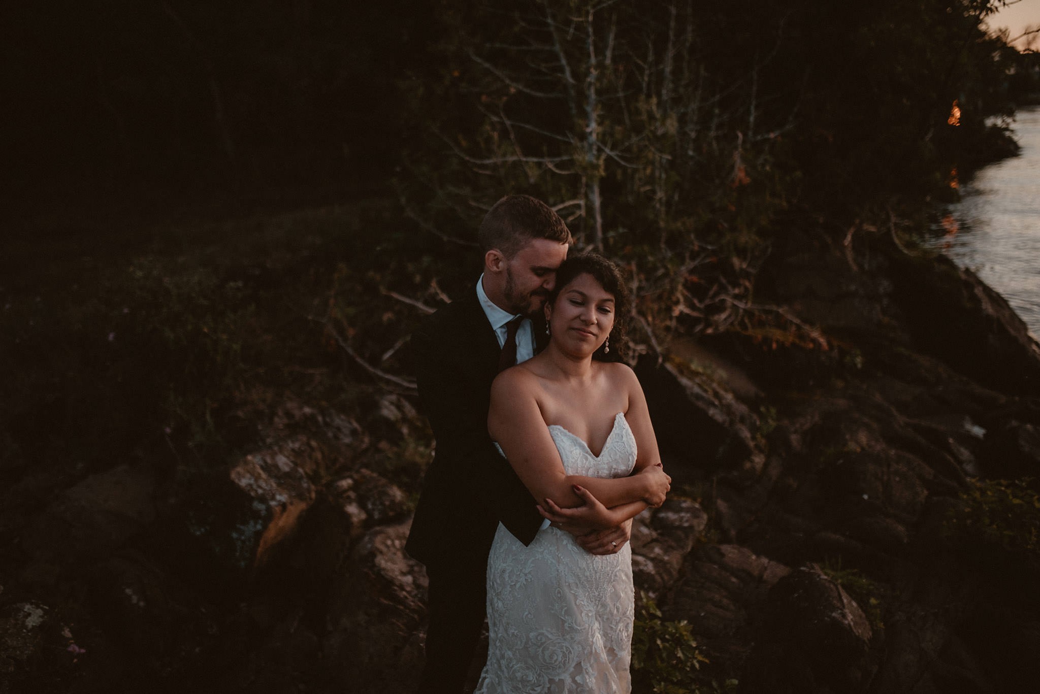 Bride and groom portraits in Copper Harbor, Michigan