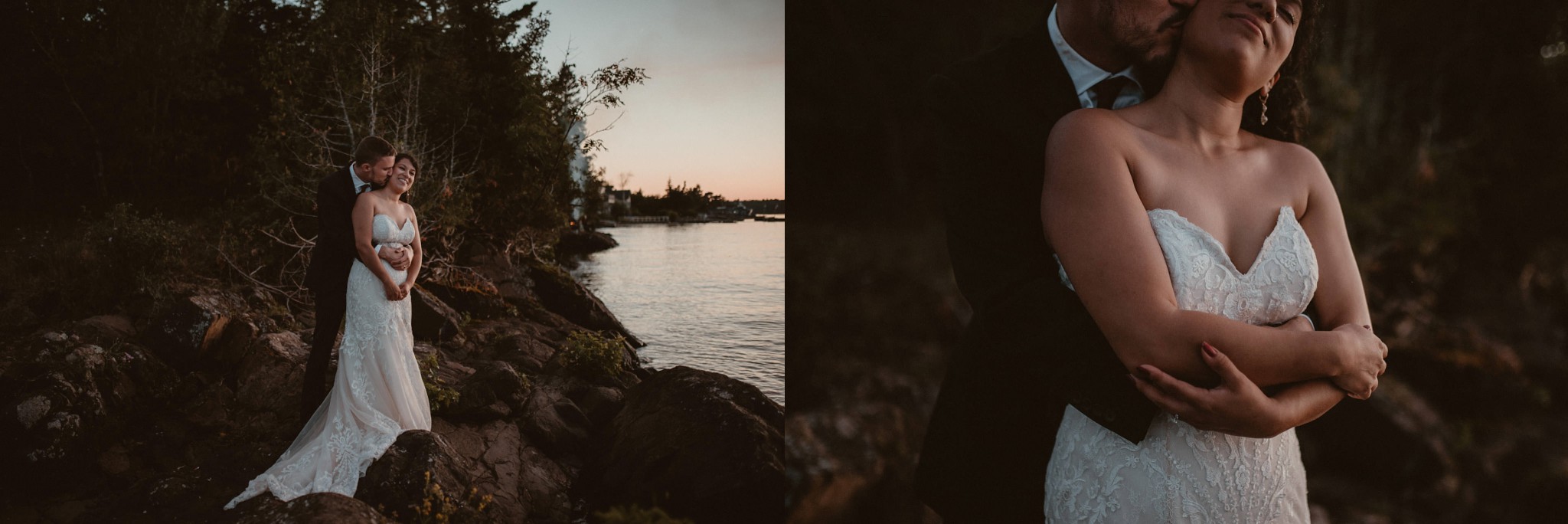 Bride and groom portraits in Copper Harbor, Michigan