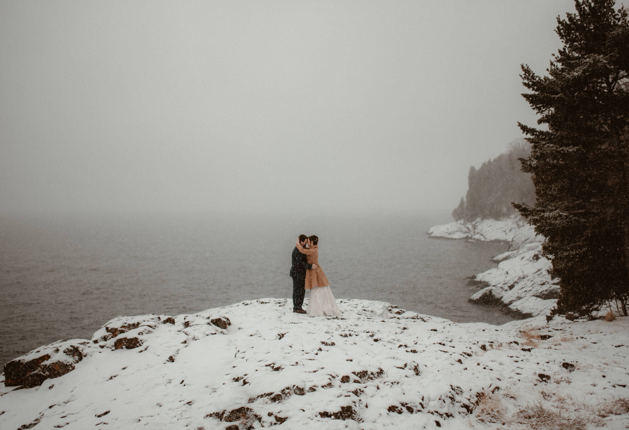 Winter elopement on Presque Isle in Marquette, Michigan