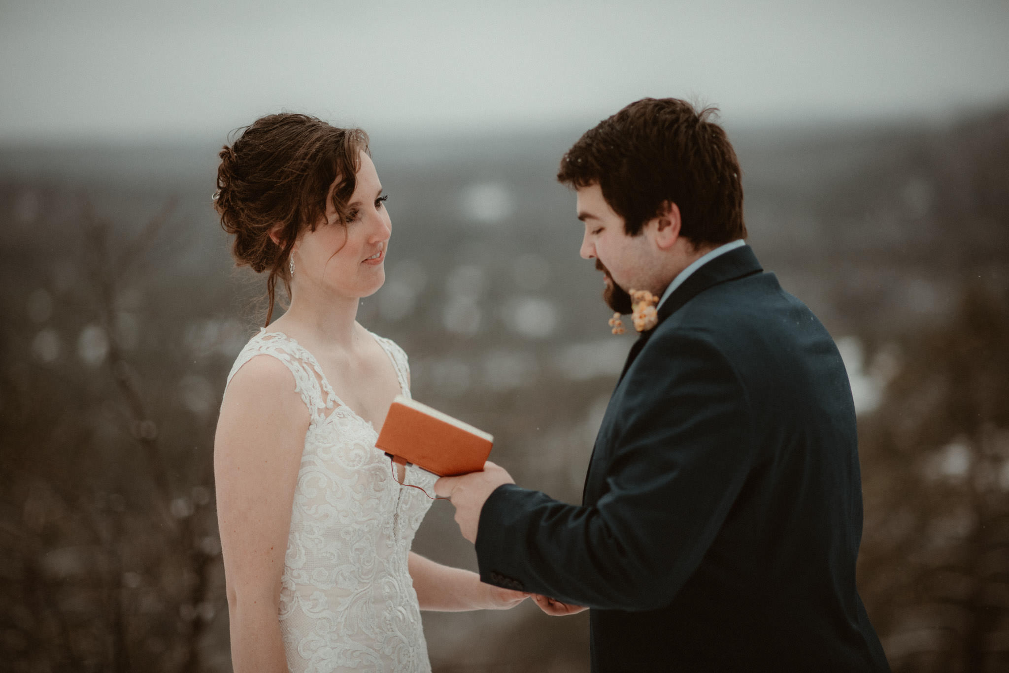 Winter elopement on Sugarloaf Mountain in Marquette, MI