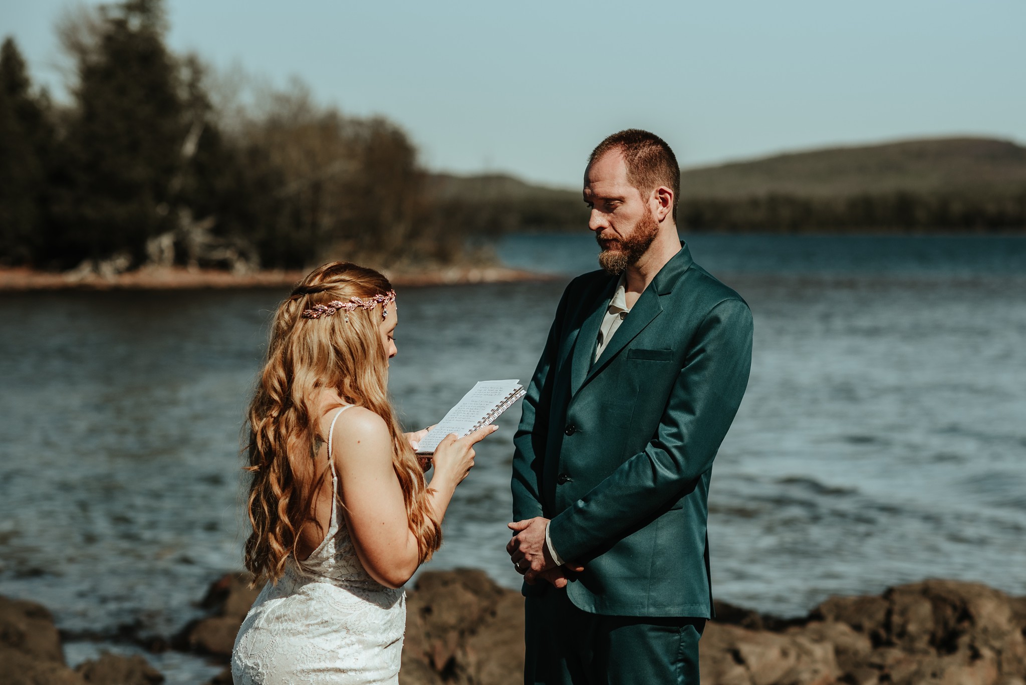 The bride reading her vows.