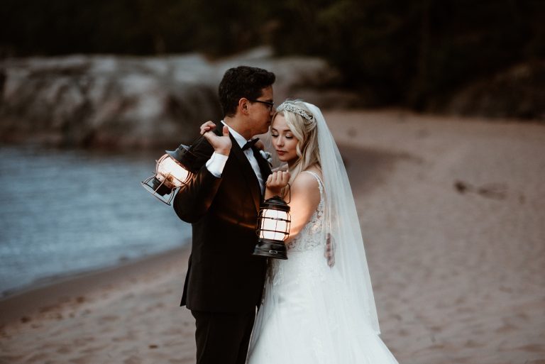 Candlelit Beach Elopement in Marquette, MI