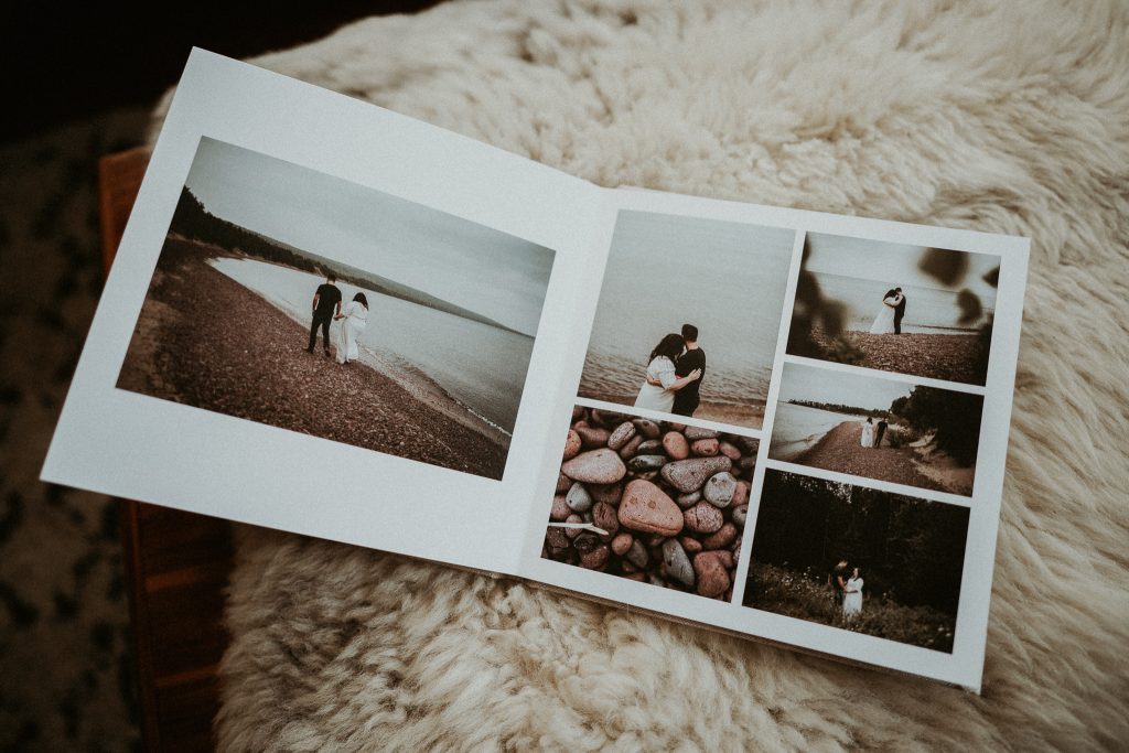 Lume Storybook, a natural linen hardcover photo book featuring images in a storytelling format and layflat pages. Page detail.